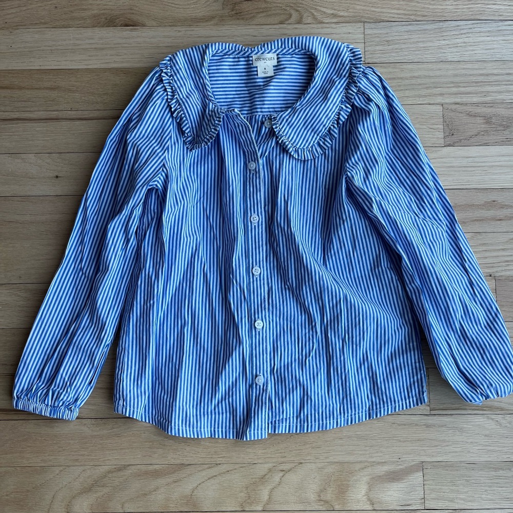 Blue and White Striped Button-Up Shirt T8